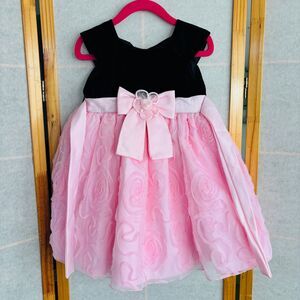 Little Girls 3T Youngland Formal Dress Black Velvet‎ Pink Bubble Floral Tutu Bow
